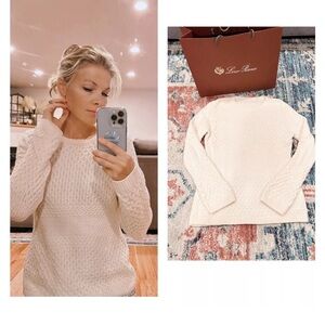 Loro Piana Cashmere Textured Fitted Crew Sweater Womens Medium Cream